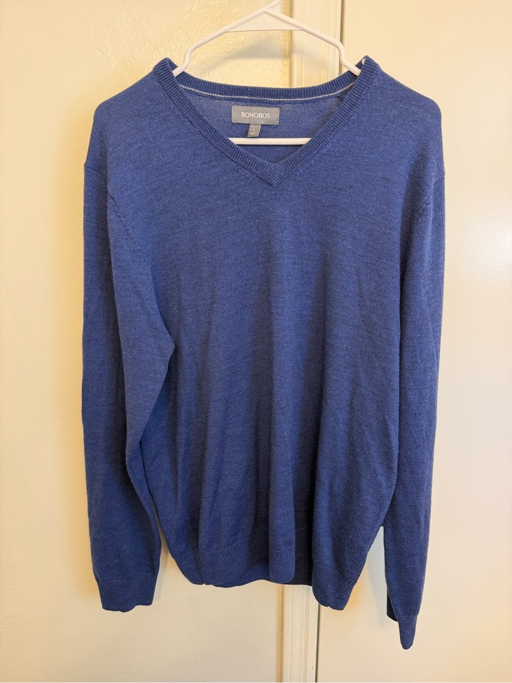 Bonobos Men’s V-Neck Sweater - Royal Blue Extra Fine Merino Wool Size Large